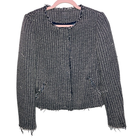 Gap Collarless Frayed Raw Edge Tweed Full Zip Blazer Jacket size 8 EUC! - Picture 1 of 16